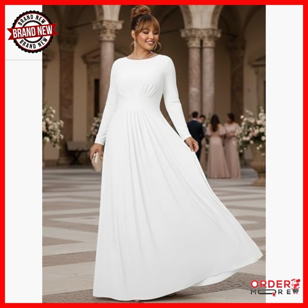 Long Sleeve Empire Waist Maxi Dress Formal Gown Polyester Flowy - Picture 2 of 7